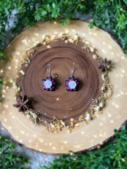 Skull Flower Hoop Earrings