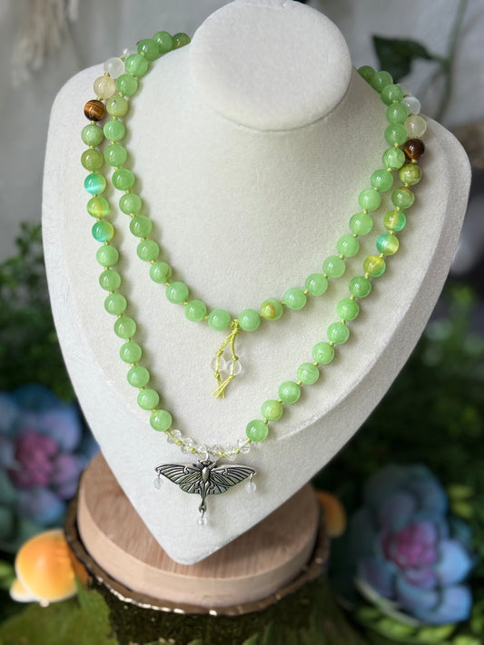 Luna Moth Magic 90 bead Hand-Knotted Necklace