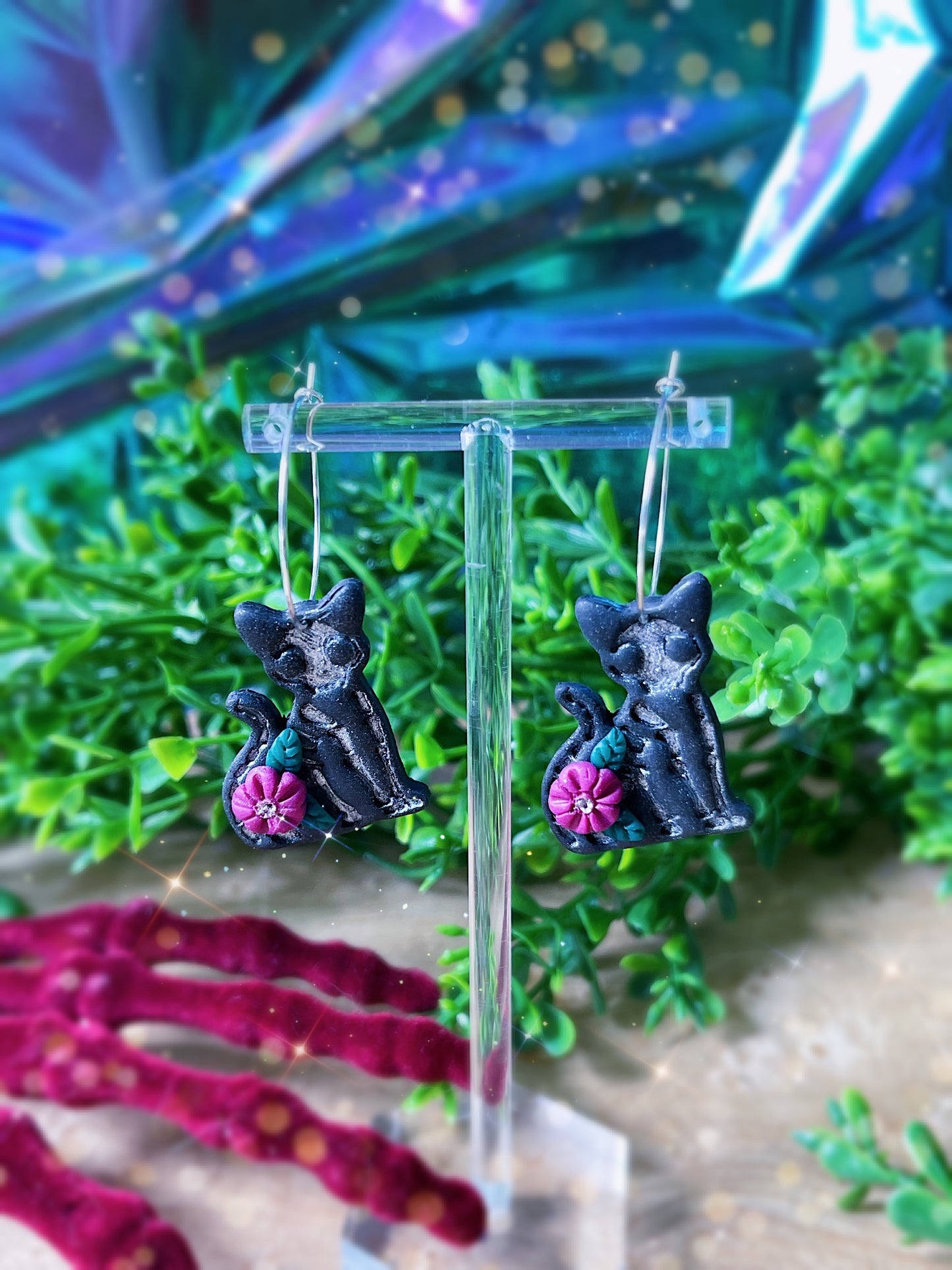 Skeleton Cat Hoop Earrings