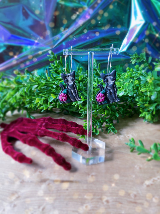 Skeleton Cat Hoop Earrings