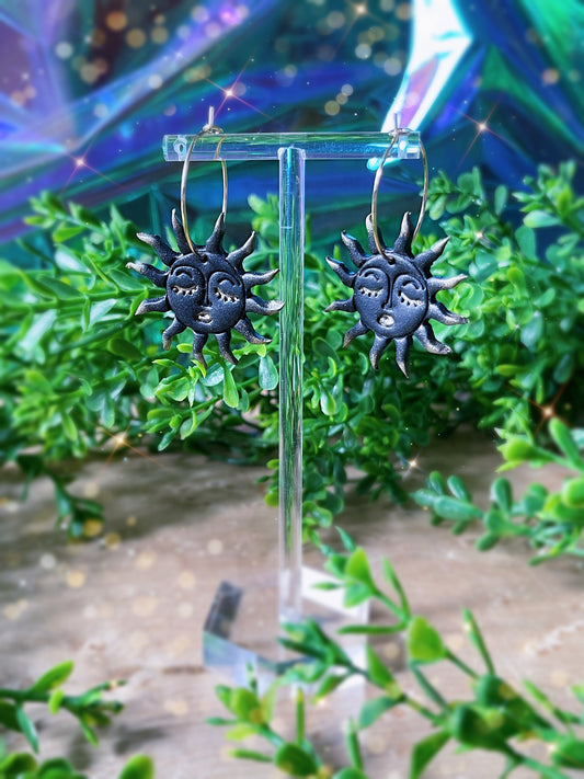 Black Hole Sun Goddess Hoop Earrings