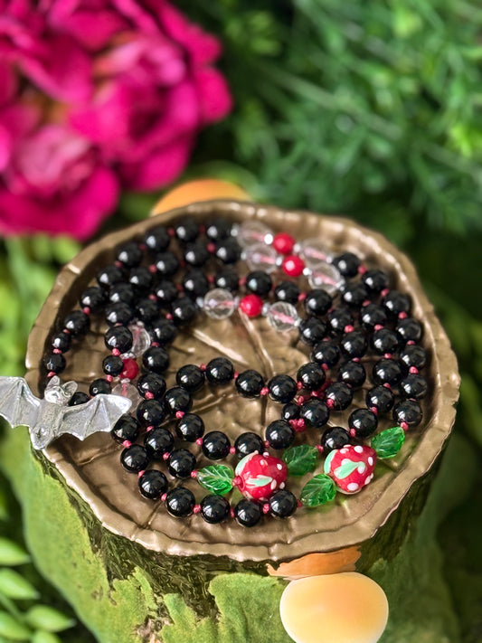 Strawberry Fruit Bat 🦇 🍓 90 bead Hand-Knotted Necklace