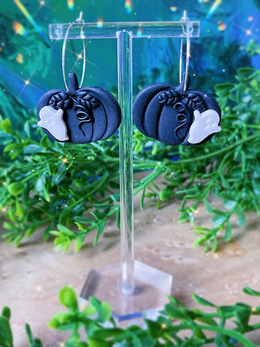 Black Pumpkin Hoop Clay Earrings