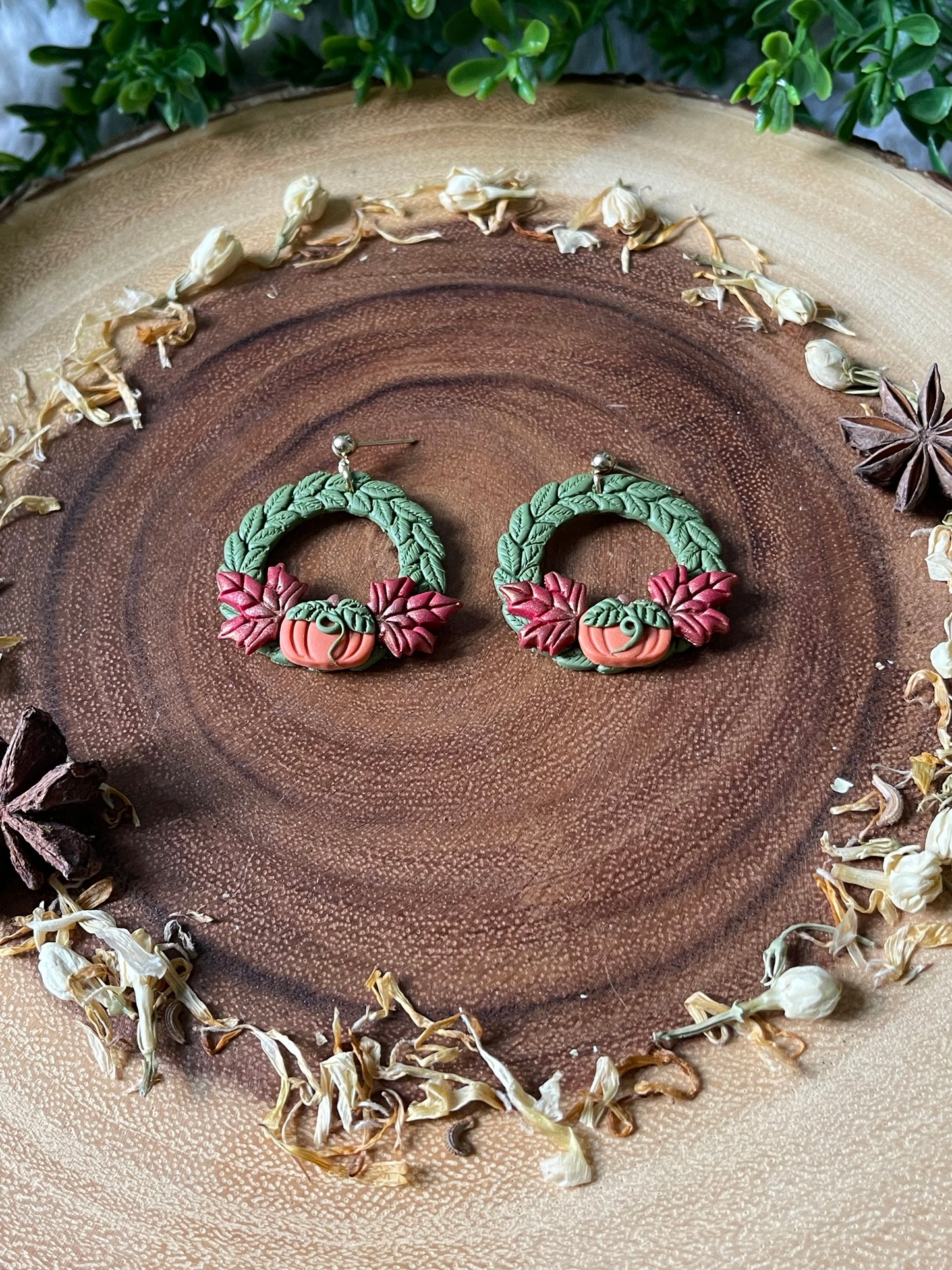 Autumn Wreath Ball Post Earrings