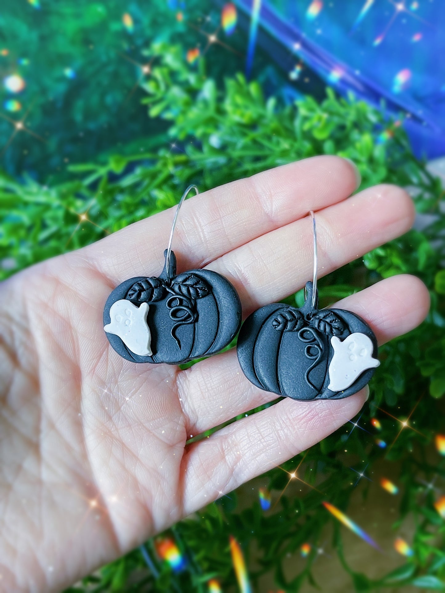 Black Pumpkin Hoop Clay Earrings