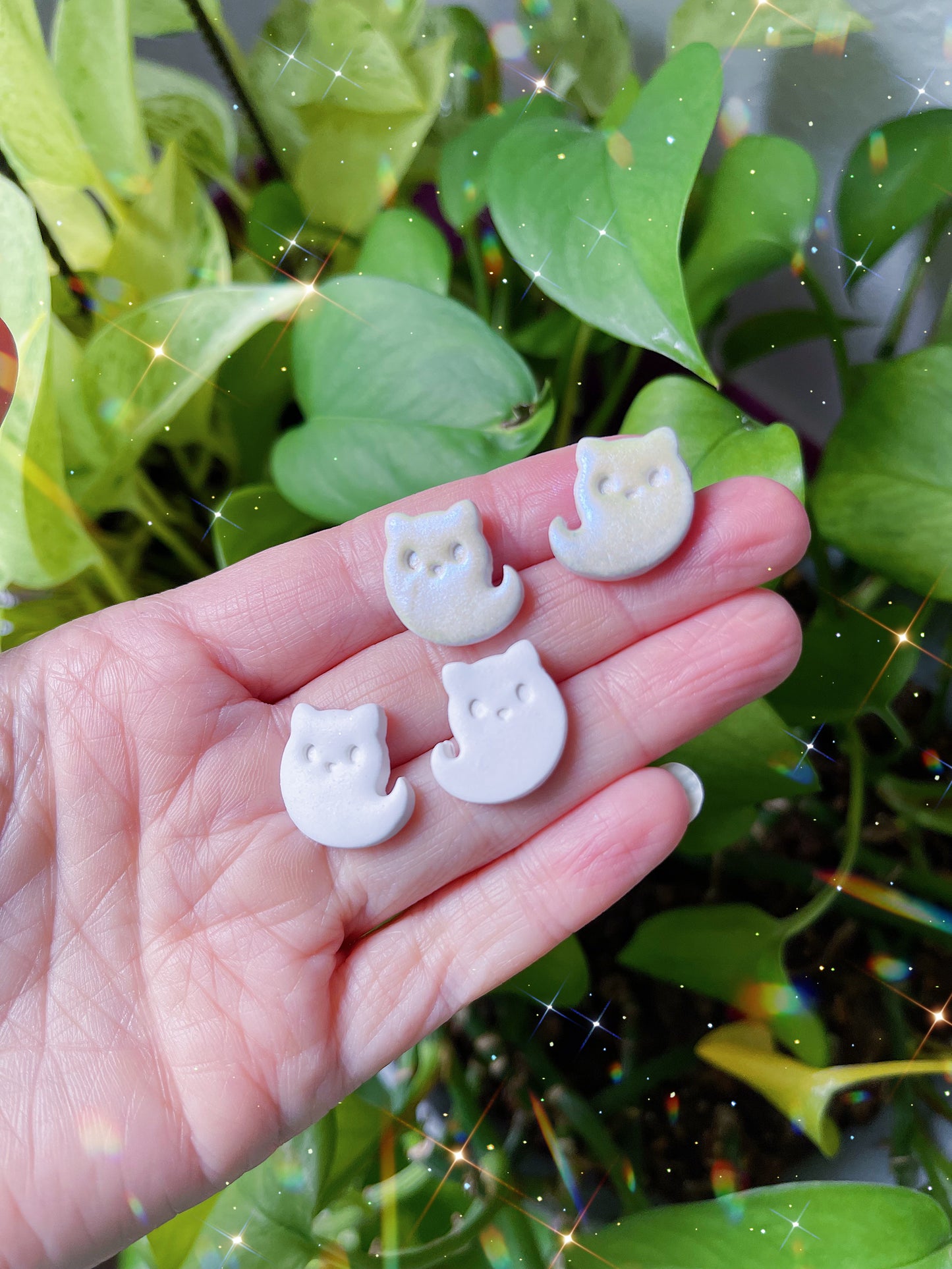 Ghosty Cat Stud Clay Earrings