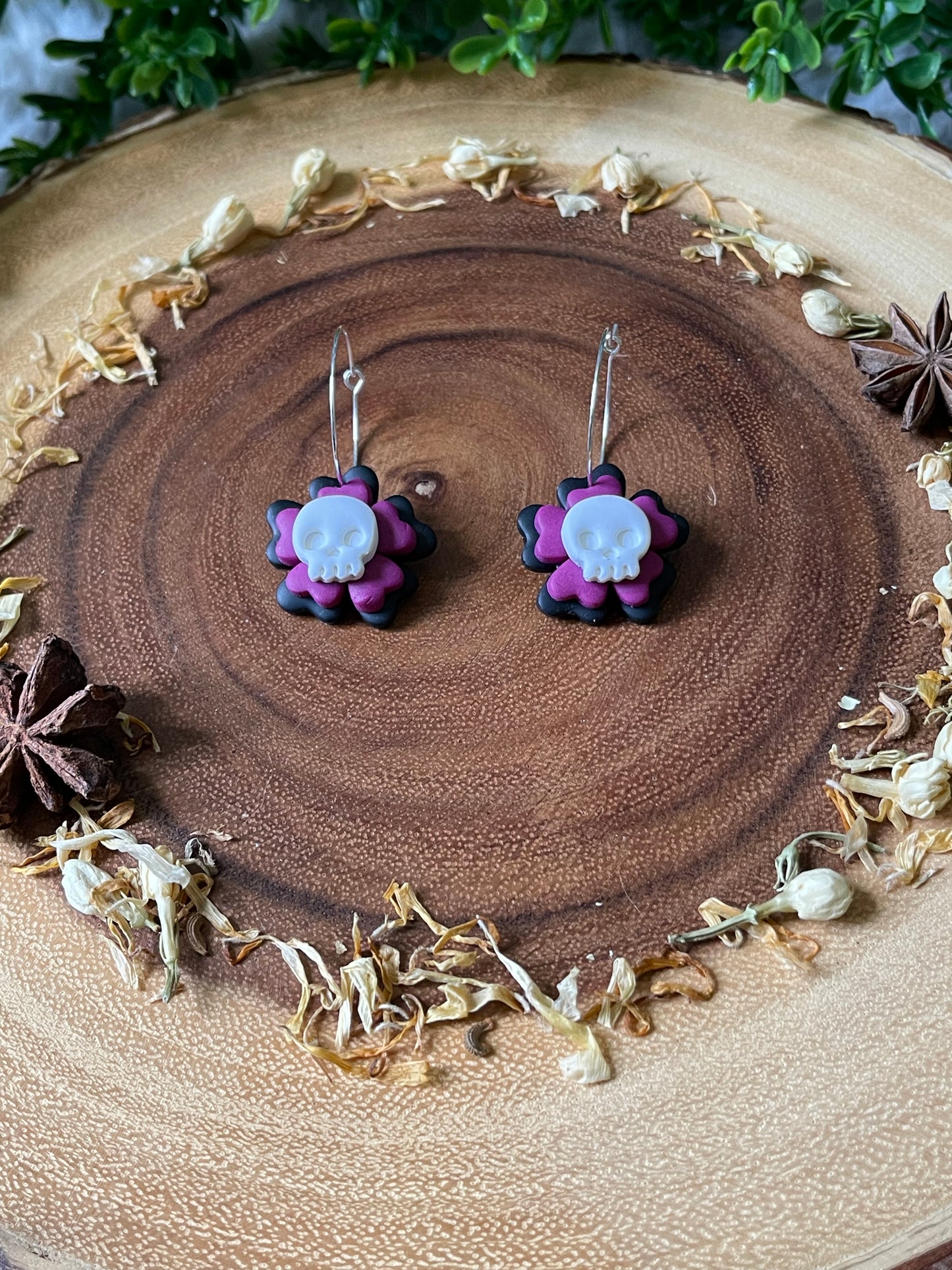 Skull Flower Hoop Earrings