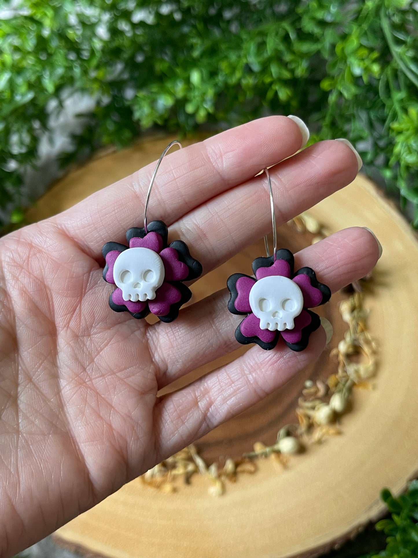 Skull Flower Hoop Earrings