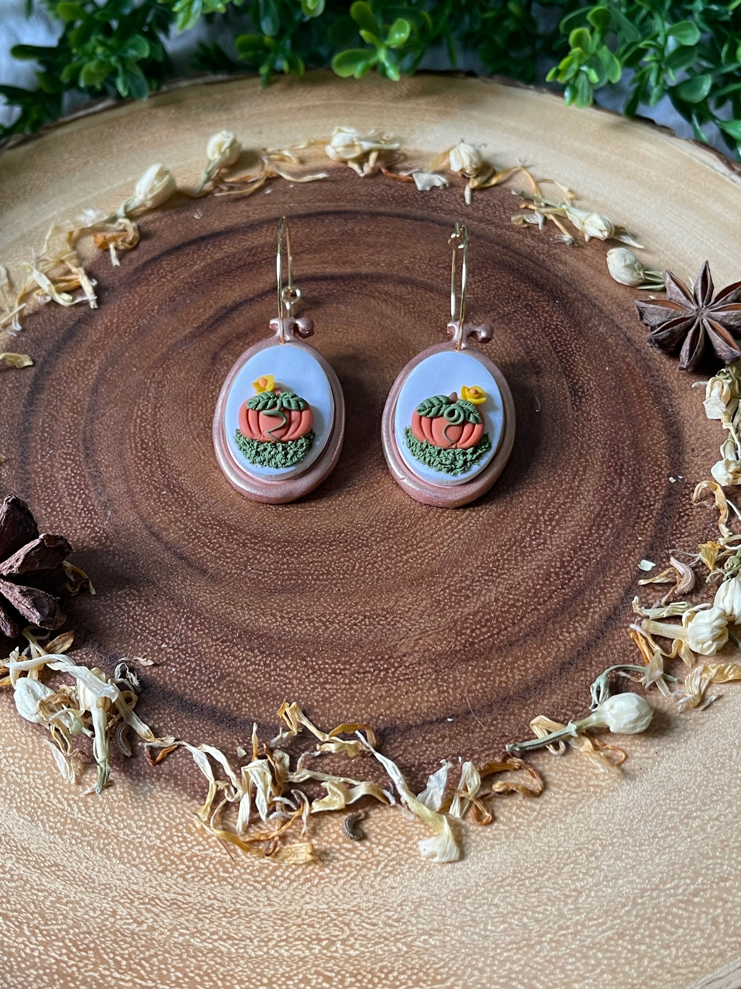 Pumpkin Embroidery Hoop Earrings