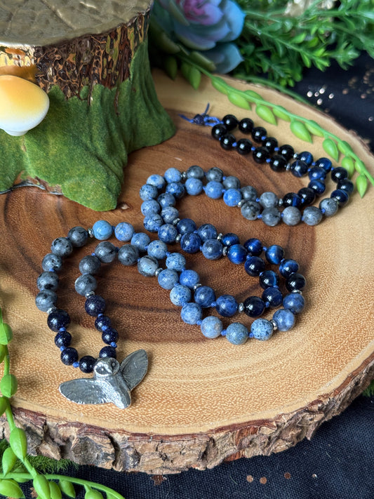 Midnight Owl 90 bead Hand-Knotted Necklace