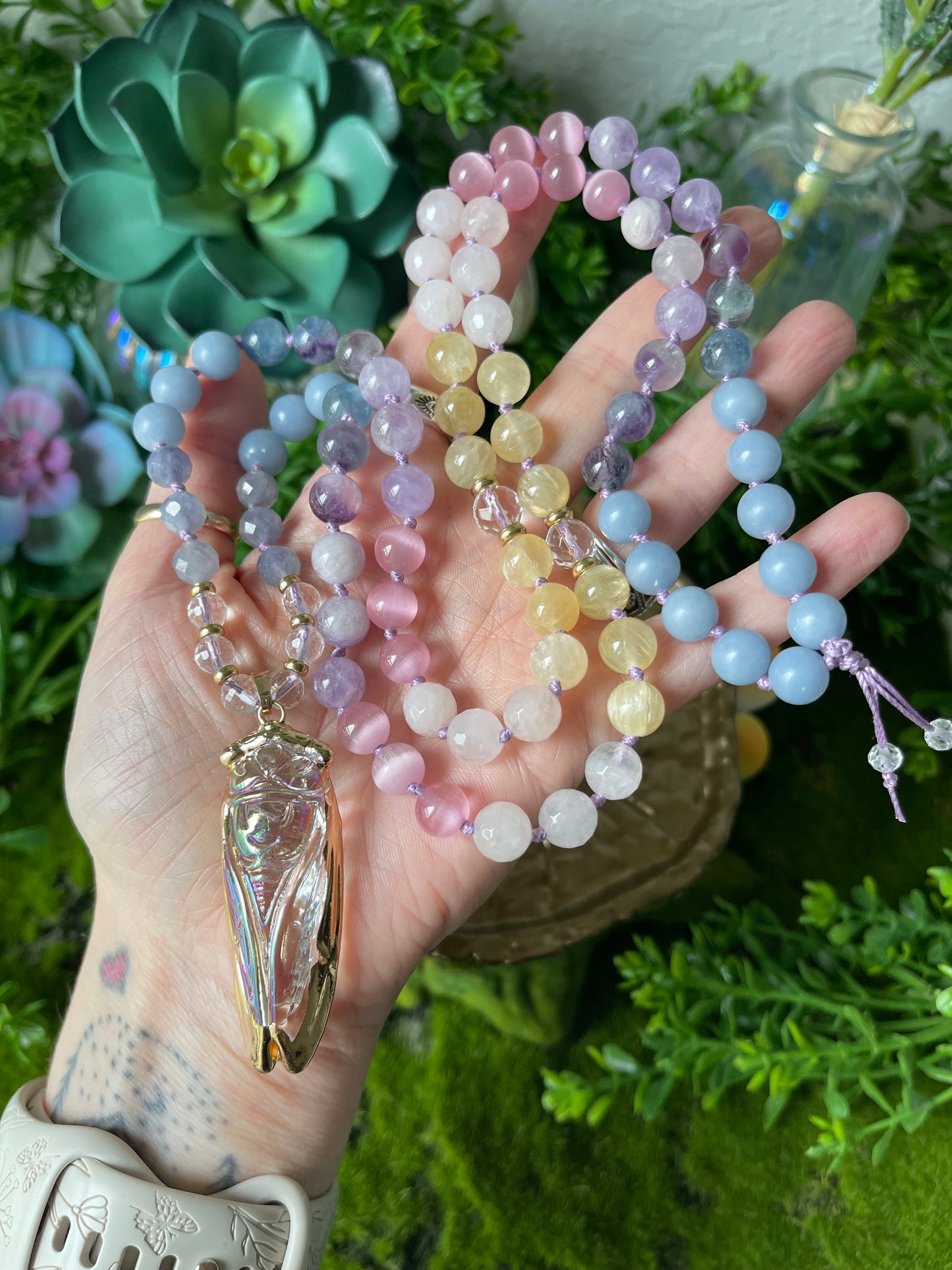 Screaming Summer Cicada 90 bead Hand-Knotted Necklace |
