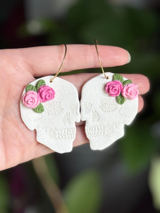 Floral Skull Clay Earrings