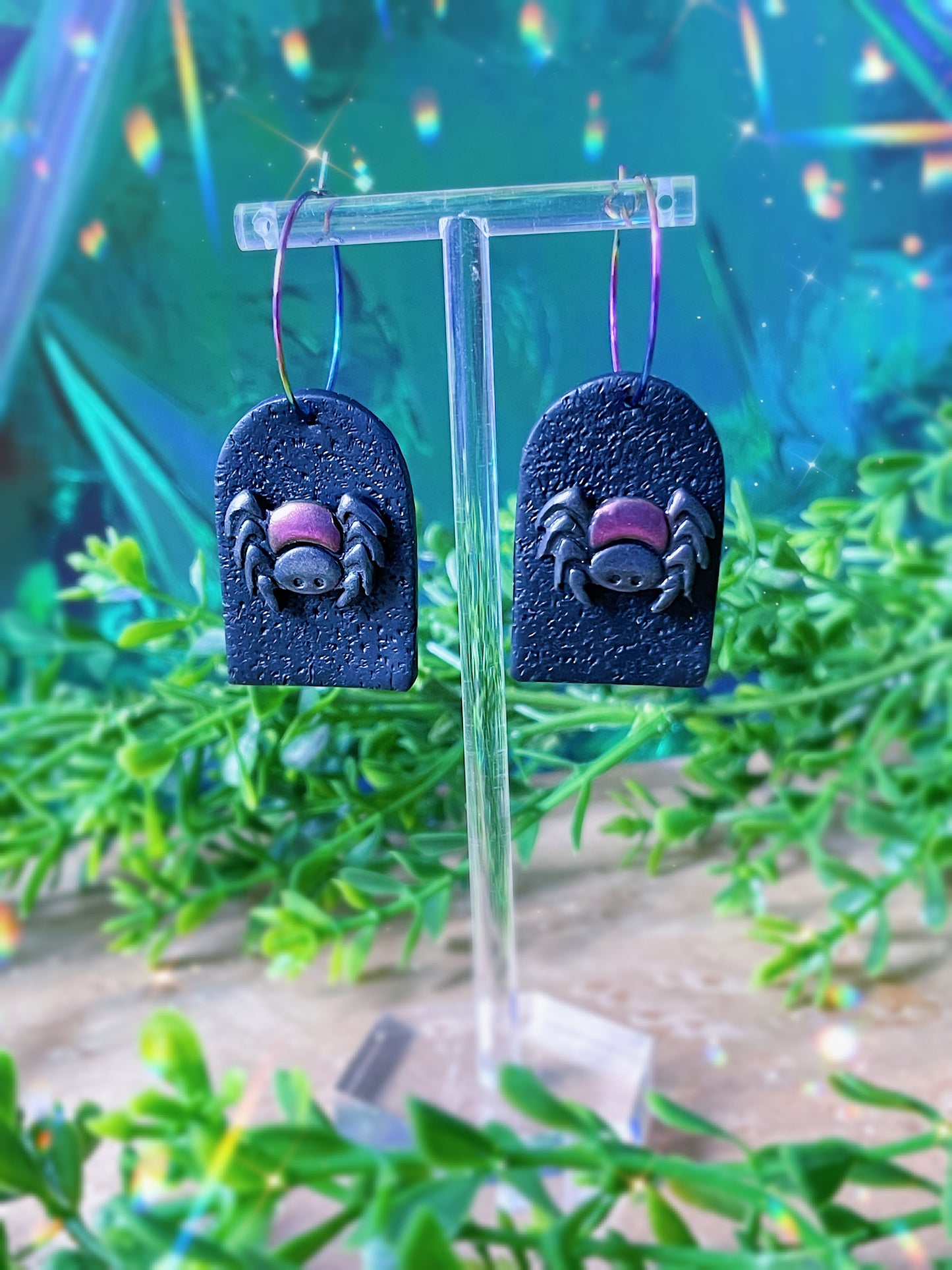 Spider Arch Hoop Clay Earrings
