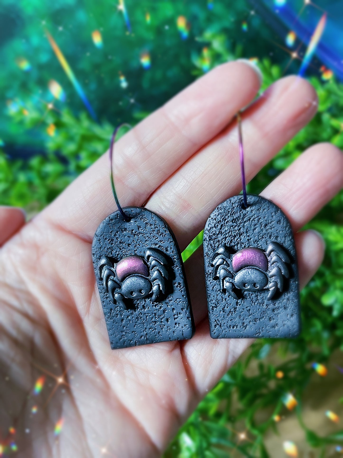 Spider Arch Hoop Clay Earrings