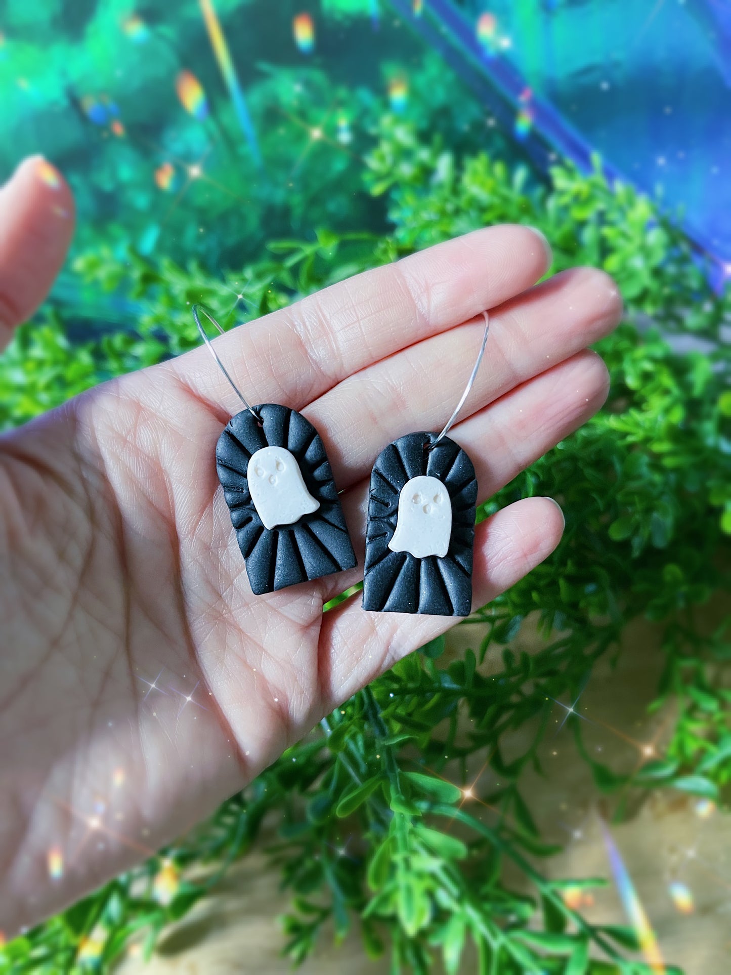 Ghost Arch Hoop Clay Earrings