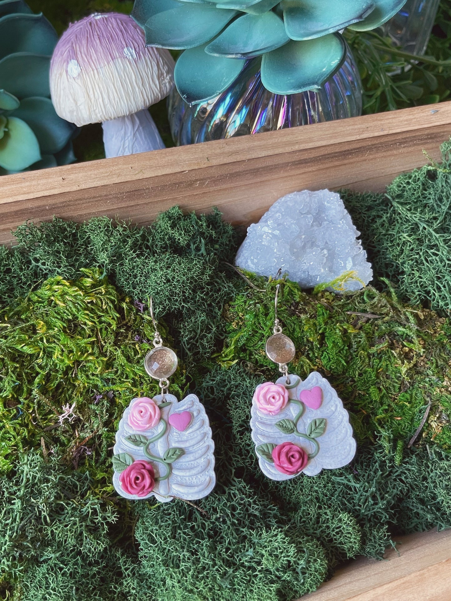 Rosy Vine Ribcage Clay Earrings