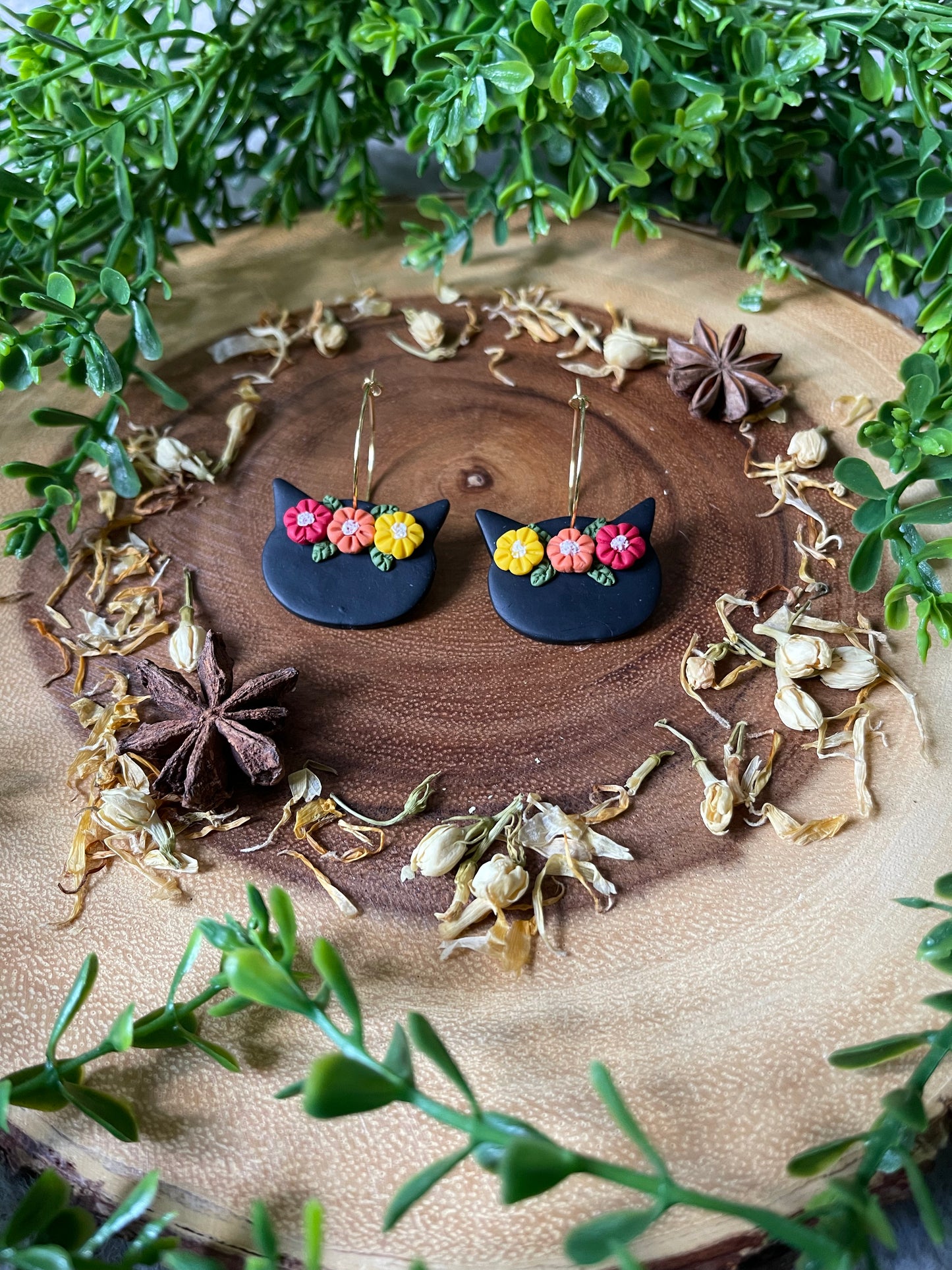 Autumn Black Cat Hoop Earrings