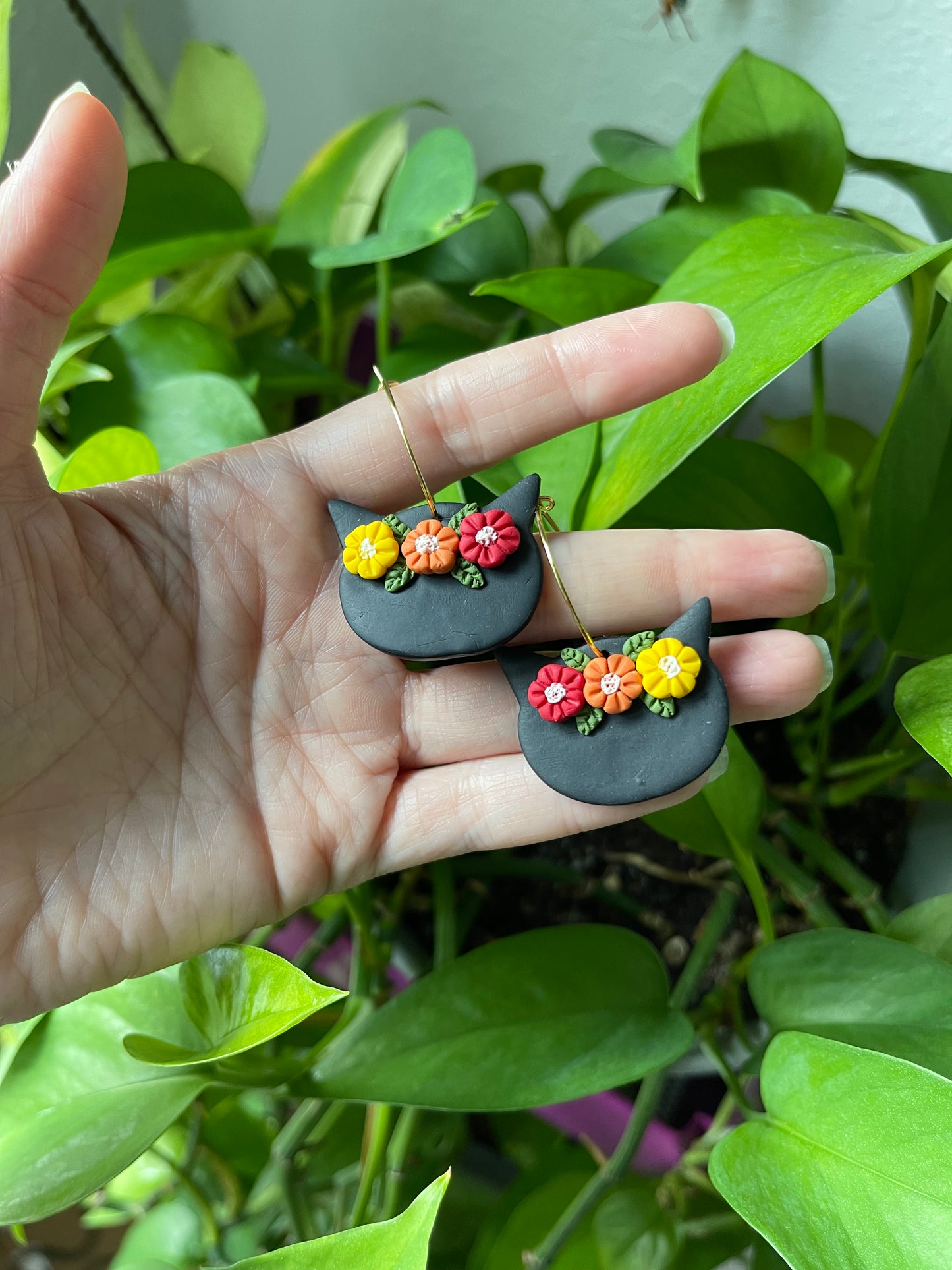 Autumn Black Cat Hoop Earrings