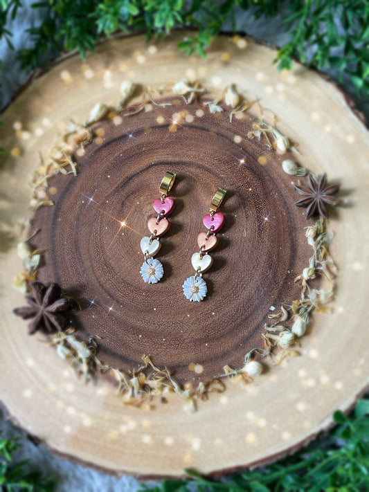 Heart Daisy Huggie Earrings