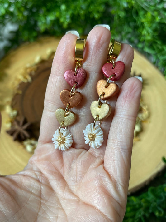 Heart Daisy Huggie Earrings