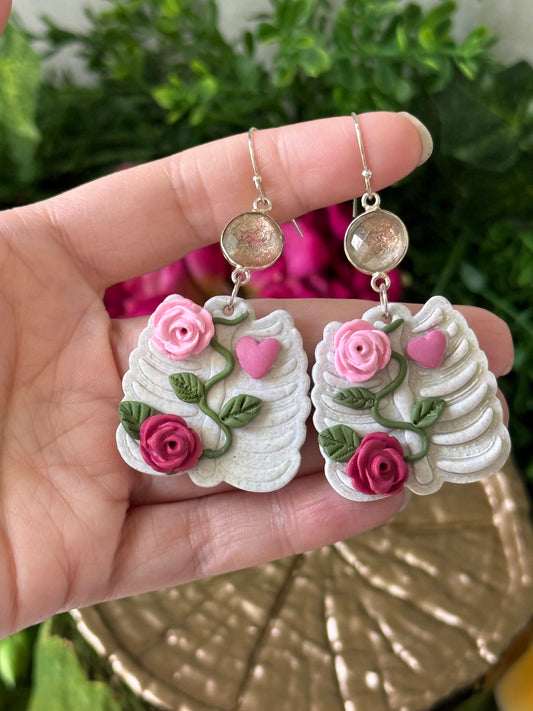 Rosy Vine Ribcage Clay Earrings
