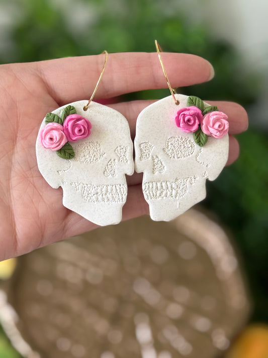 Floral Skull Clay Earrings