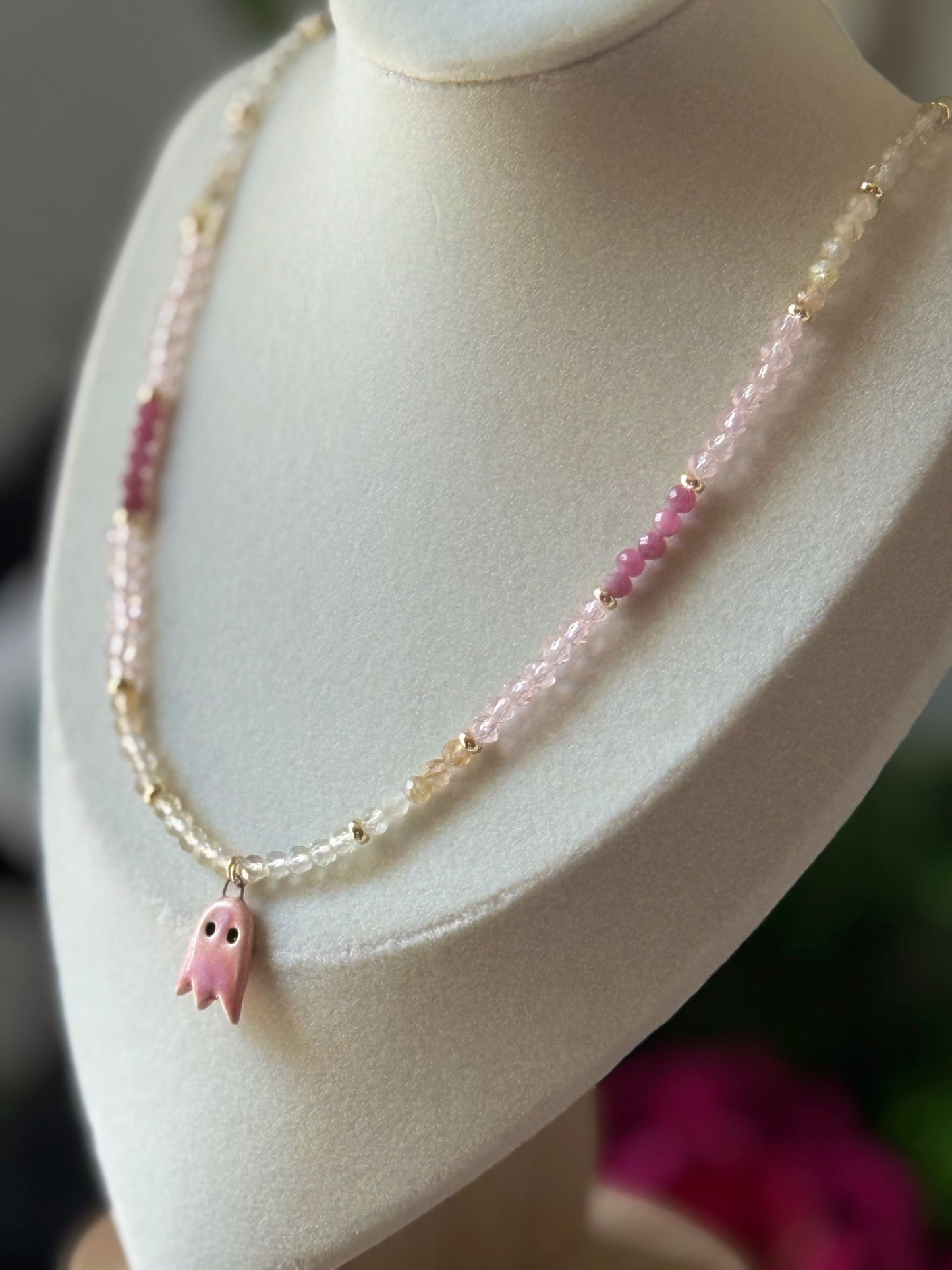Pink Lemonade Ghostie 19.75in Choker Necklace