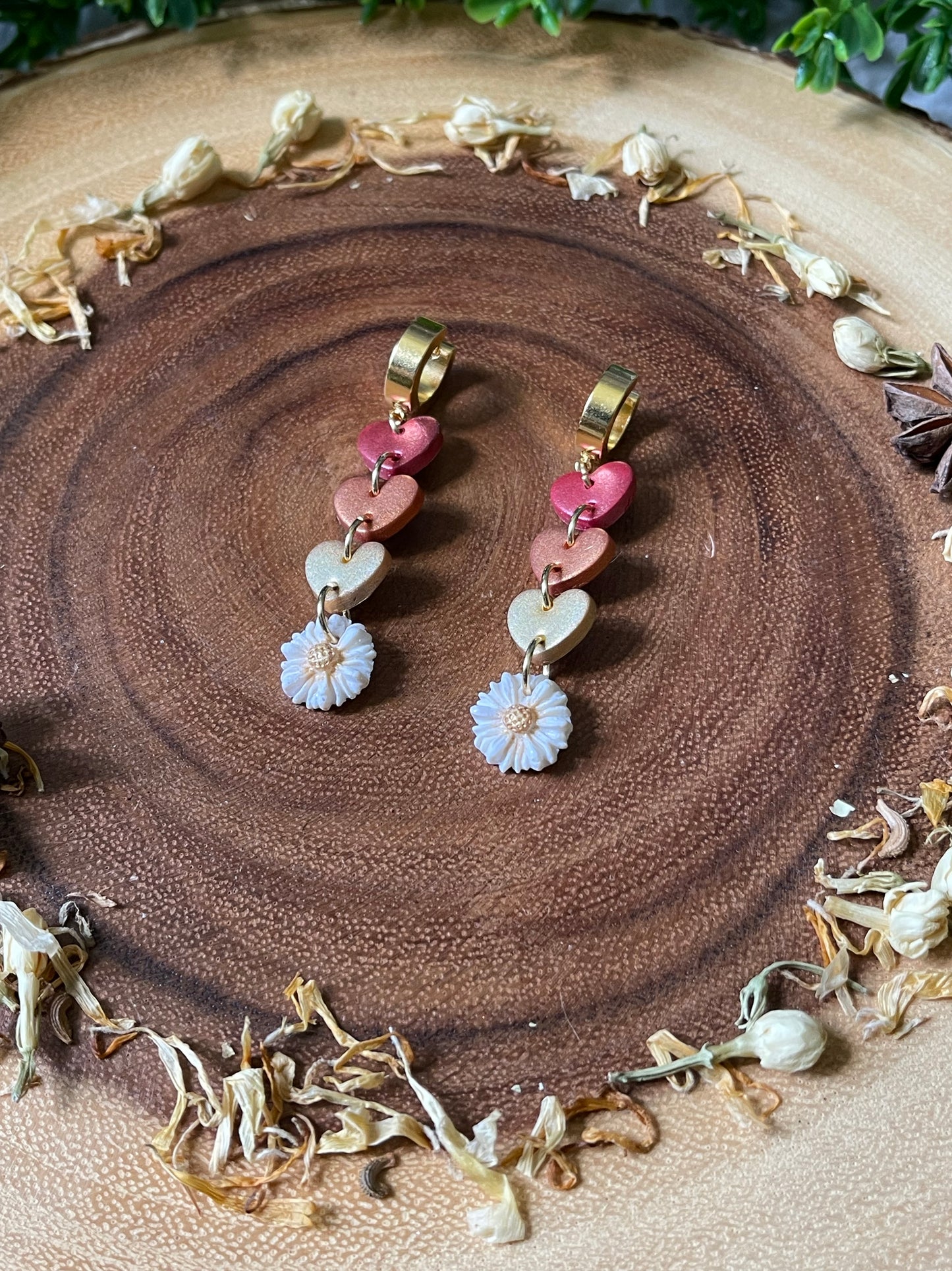 Heart Daisy Huggie Earrings