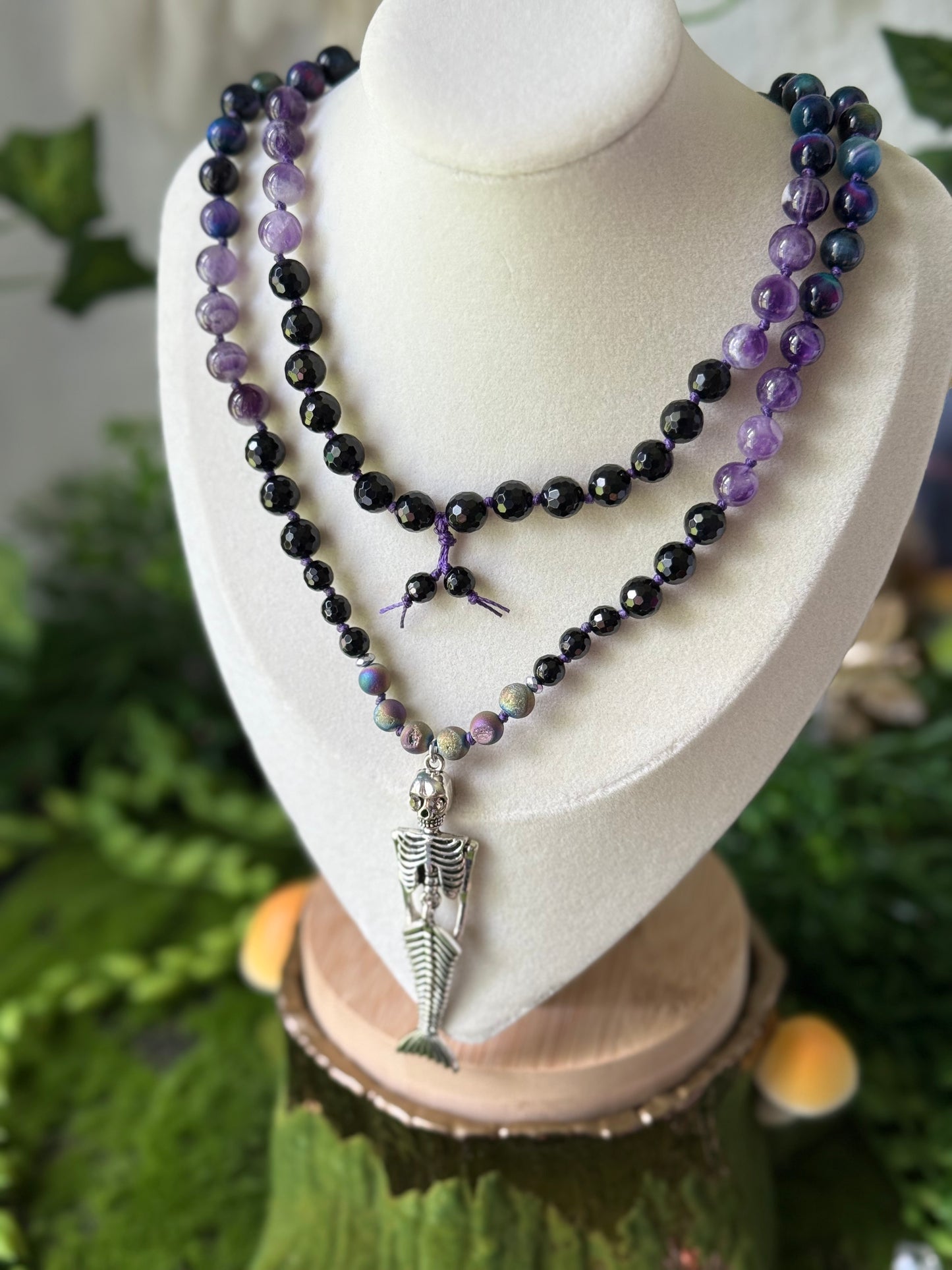 Spooky Siren 💀🧜🏼‍♀️ 90 bead Hand-Knotted Necklace