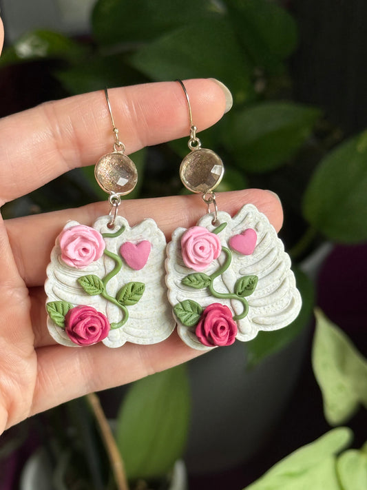 Rosy Vine Ribcage Clay Earrings