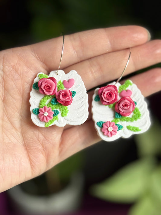 Mossy Floral Ribcage Clay Earrings