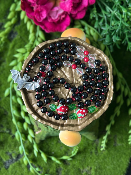 Strawberry Fruit Bat 🦇 🍓 90 bead Hand-Knotted Necklace
