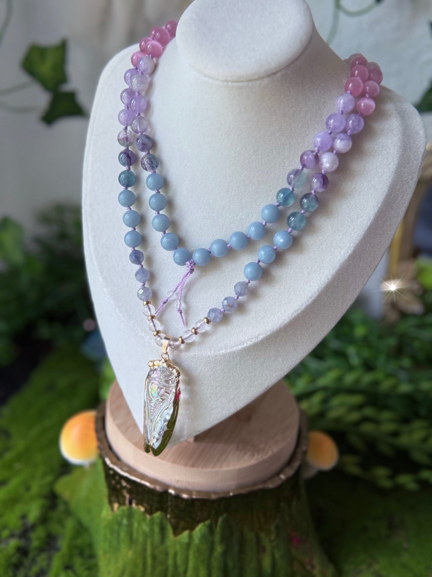 Screaming Summer Cicada 90 bead Hand-Knotted Necklace |