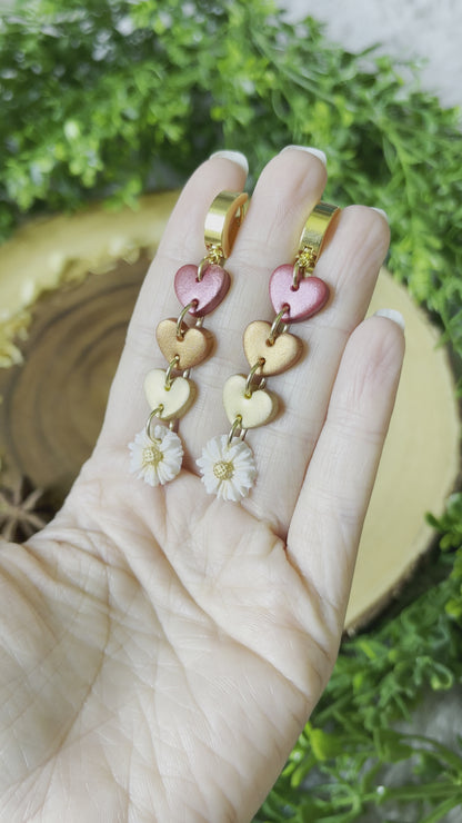 Heart Daisy Huggie Earrings